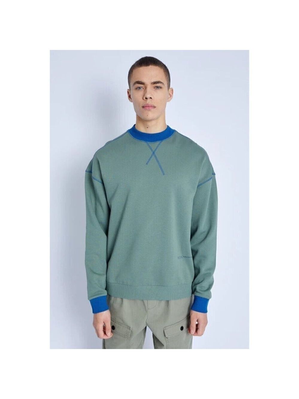 NATIVE Youth Mens Green Sweatshirt BNWOT Xlarge New Blue Contrast Trim